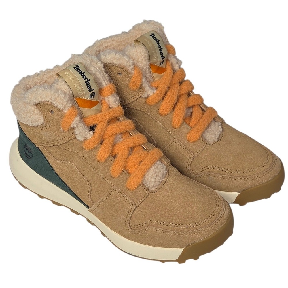 Timberland High Top Sneaker Boots Womens 8.5 Beige Suede Sherpa Retro Swift NEW